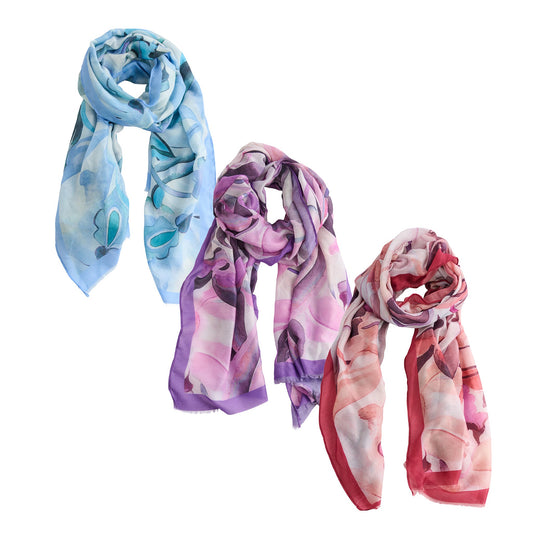 6 Piece Rylee Watercolor Floral Lightweight Scarf Assortment
