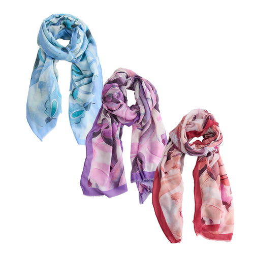 6 Piece Rylee Watercolor Floral Lightweight Scarf Assortment