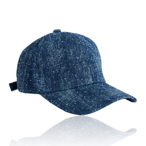 Cora Printed Denim Rhinestone Baseball Cap