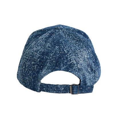 Cora Printed Denim Rhinestone Baseball Cap