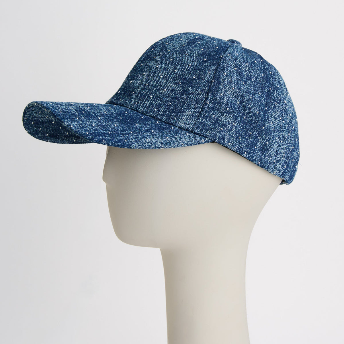 Cora Printed Denim Rhinestone Baseball Cap