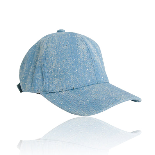 Cora Printed Denim Rhinestone Baseball Cap