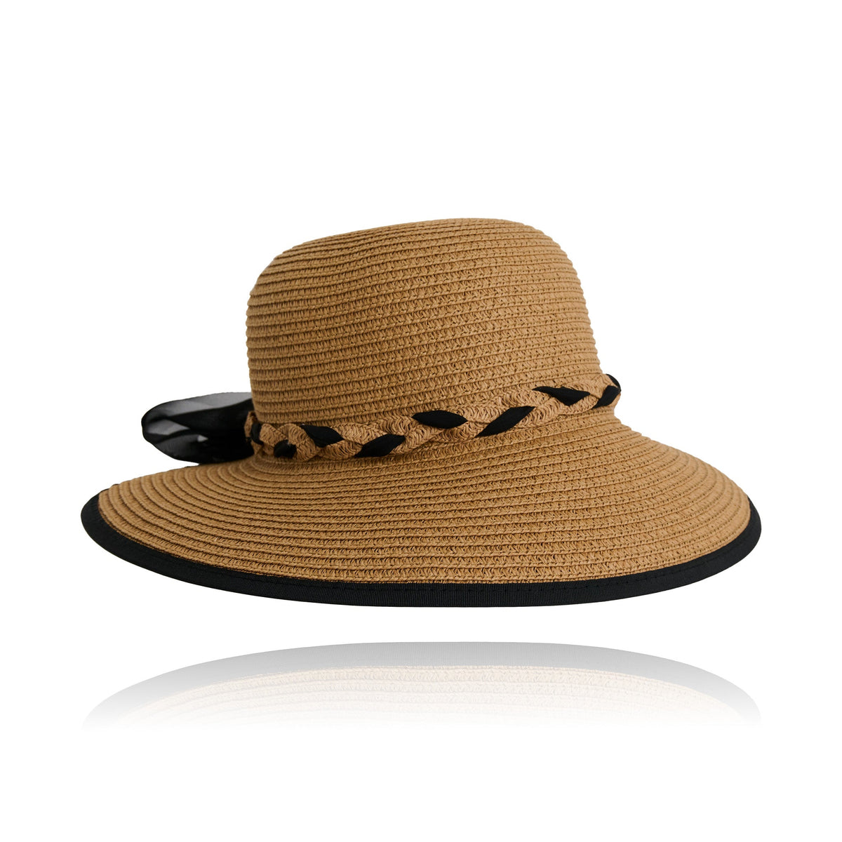 Bree Wide Brim Braided Bow Open Back Sunhat