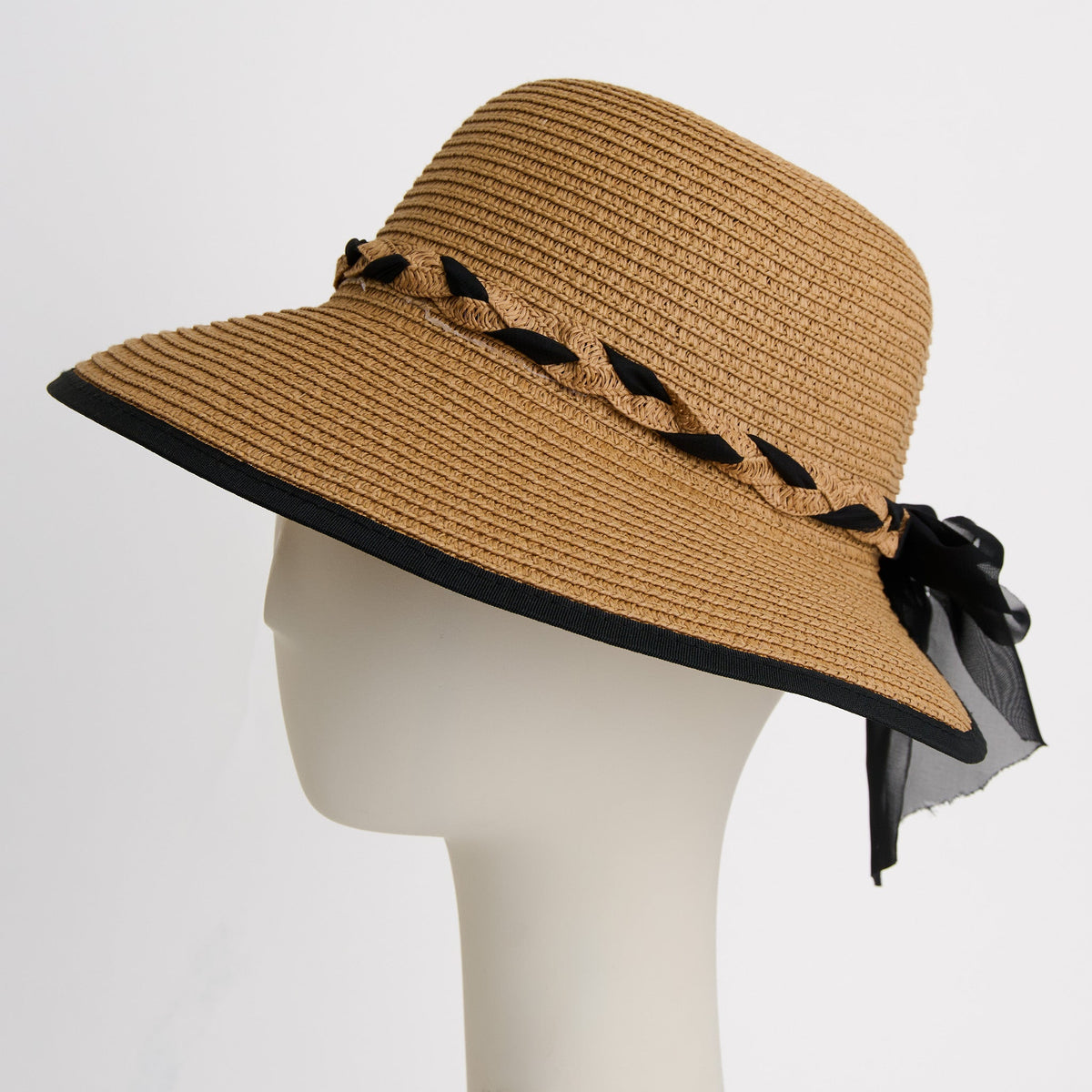 Bree Wide Brim Braided Bow Open Back Sunhat