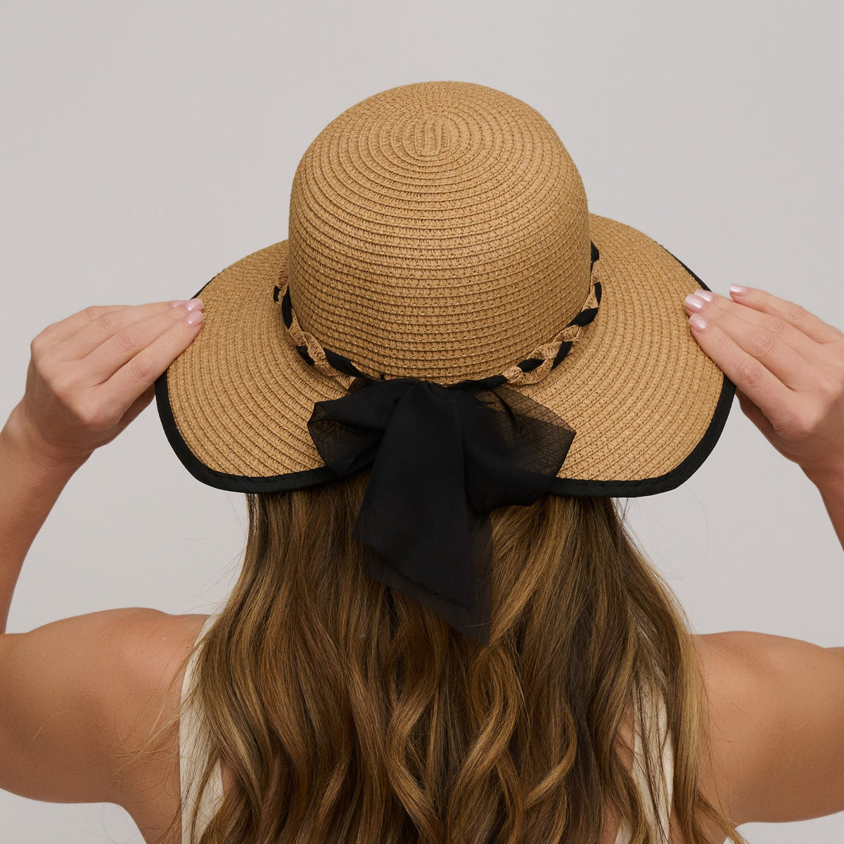 Bree Wide Brim Braided Bow Open Back Sunhat
