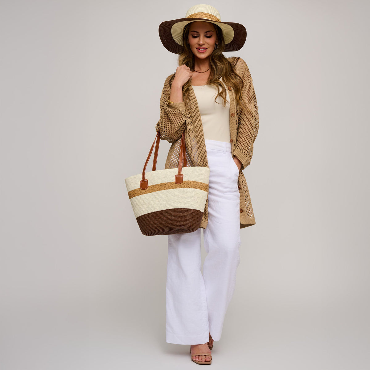 Laguna Woven Color Block Wide Brim Sunhat