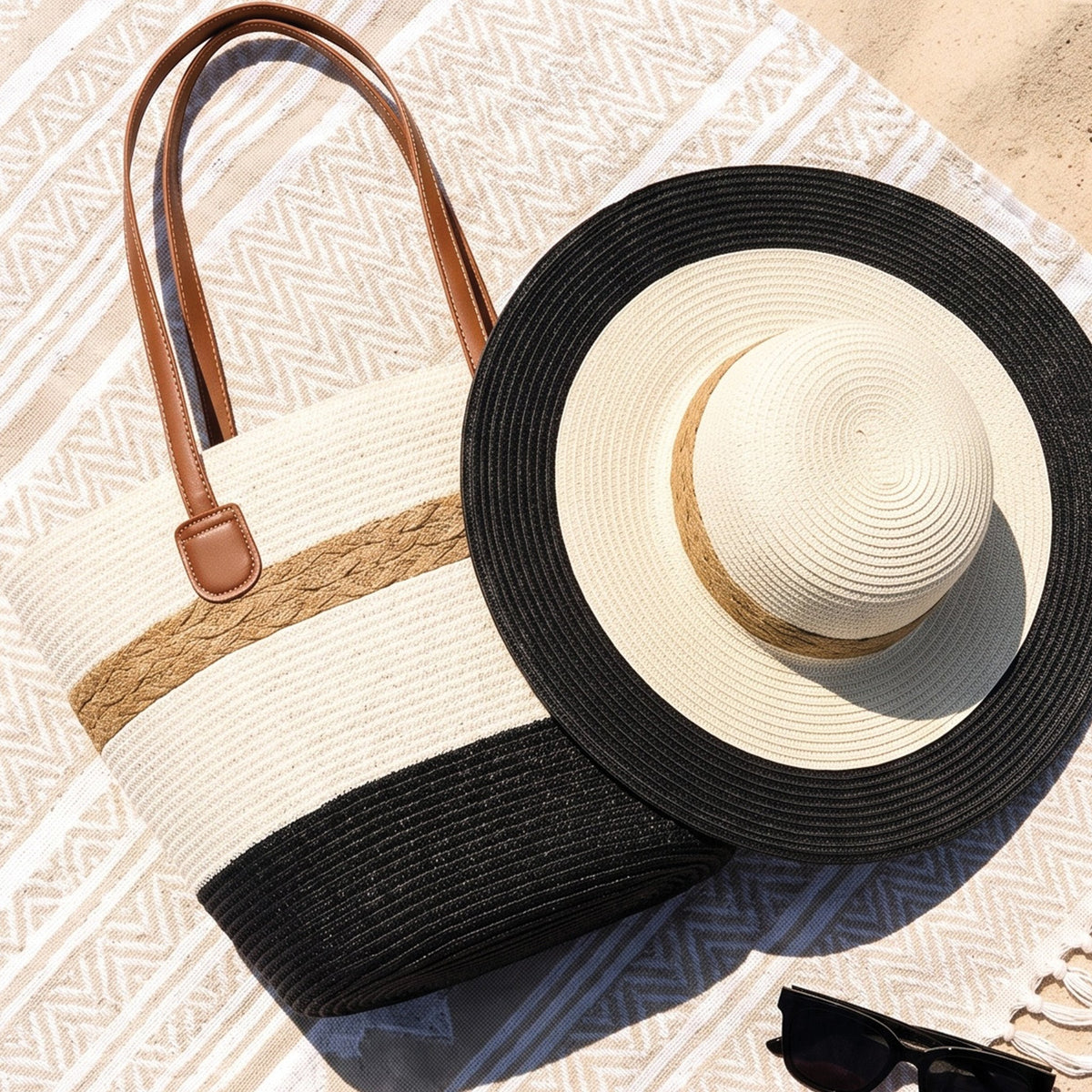 Laguna Woven Color Block Wide Brim Sunhat