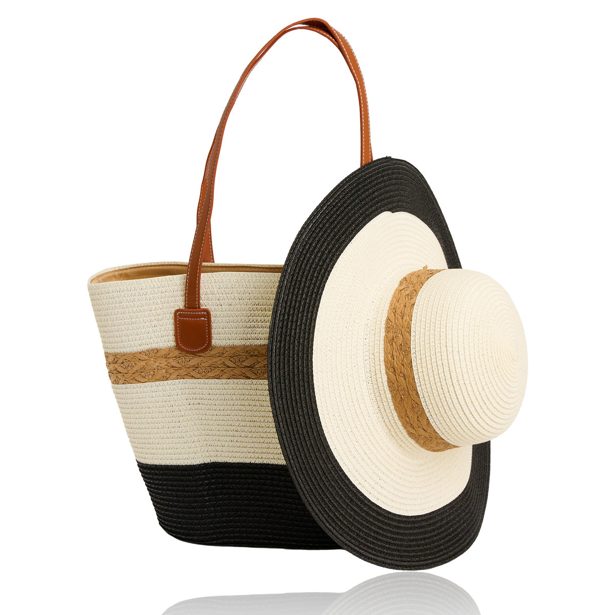 Laguna Woven Color Block Wide Brim Sunhat