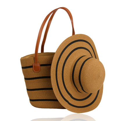 Venice Woven Wide Brim Striped  Sunhat