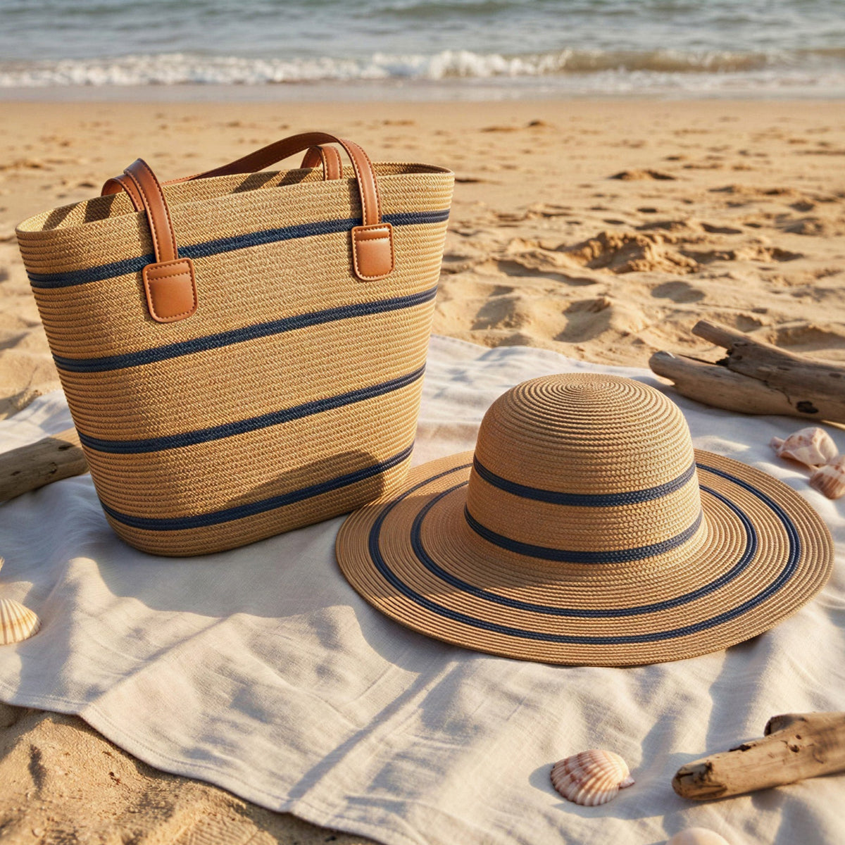 Venice Woven Wide Brim Striped  Sunhat
