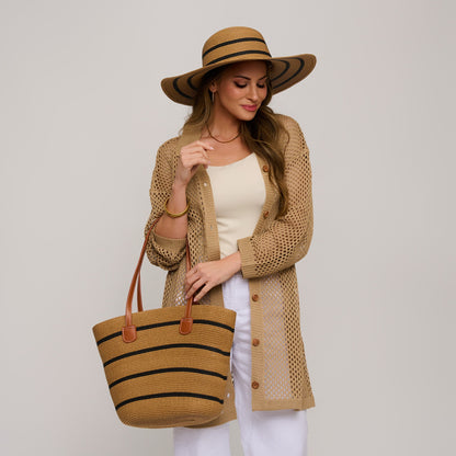 Venice Woven Wide Brim Striped  Sunhat