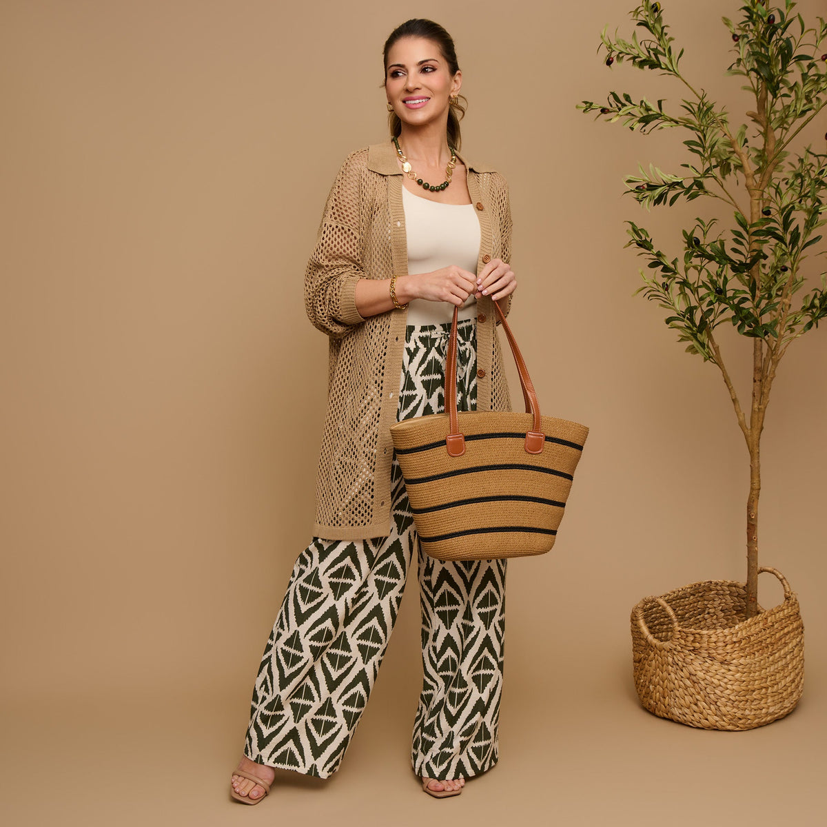 Venice Woven Striped Tote Bag