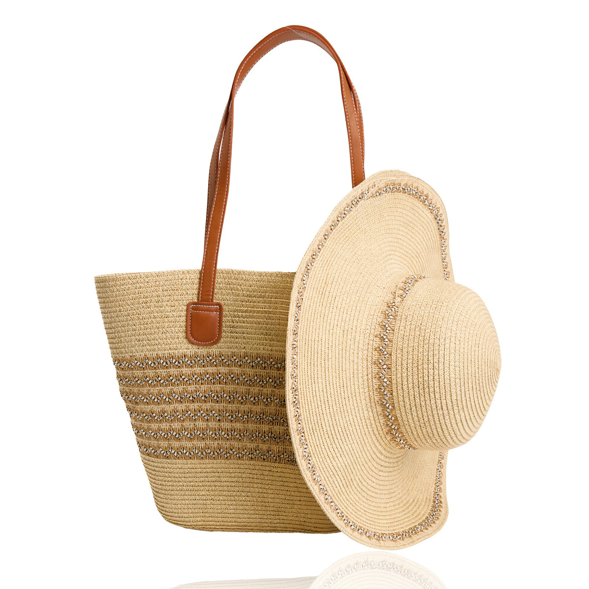Tahiti Woven Textured Stripe Wide Brim Sunhat