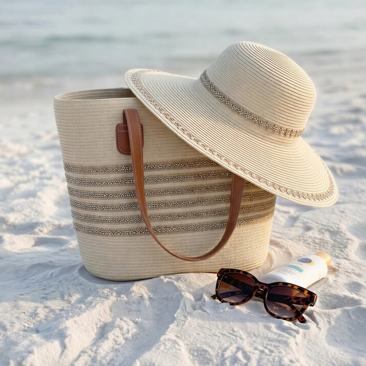 Tahiti Woven Textured Stripe Tote Bag