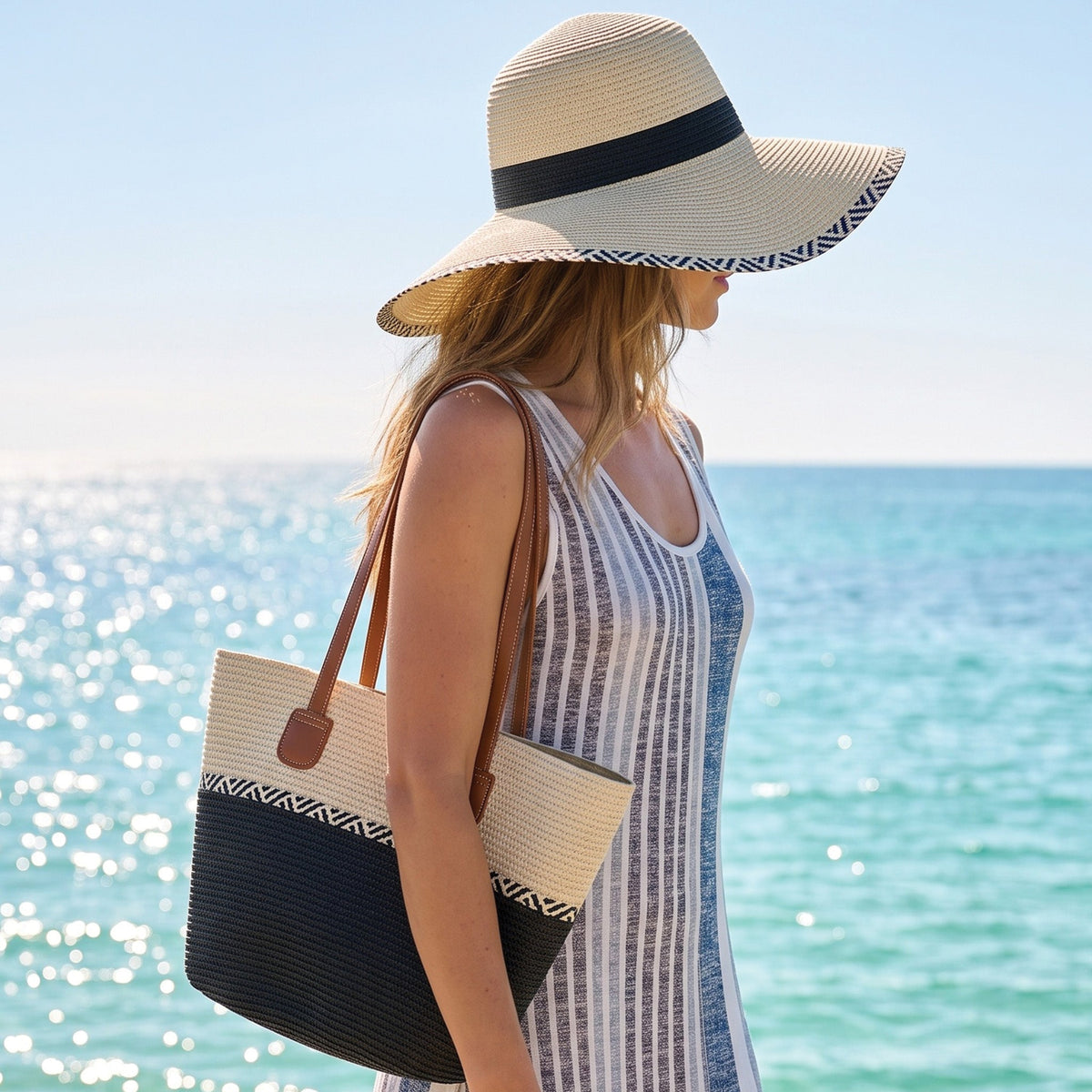 Malibu Woven Textured Stripe Tote Bag