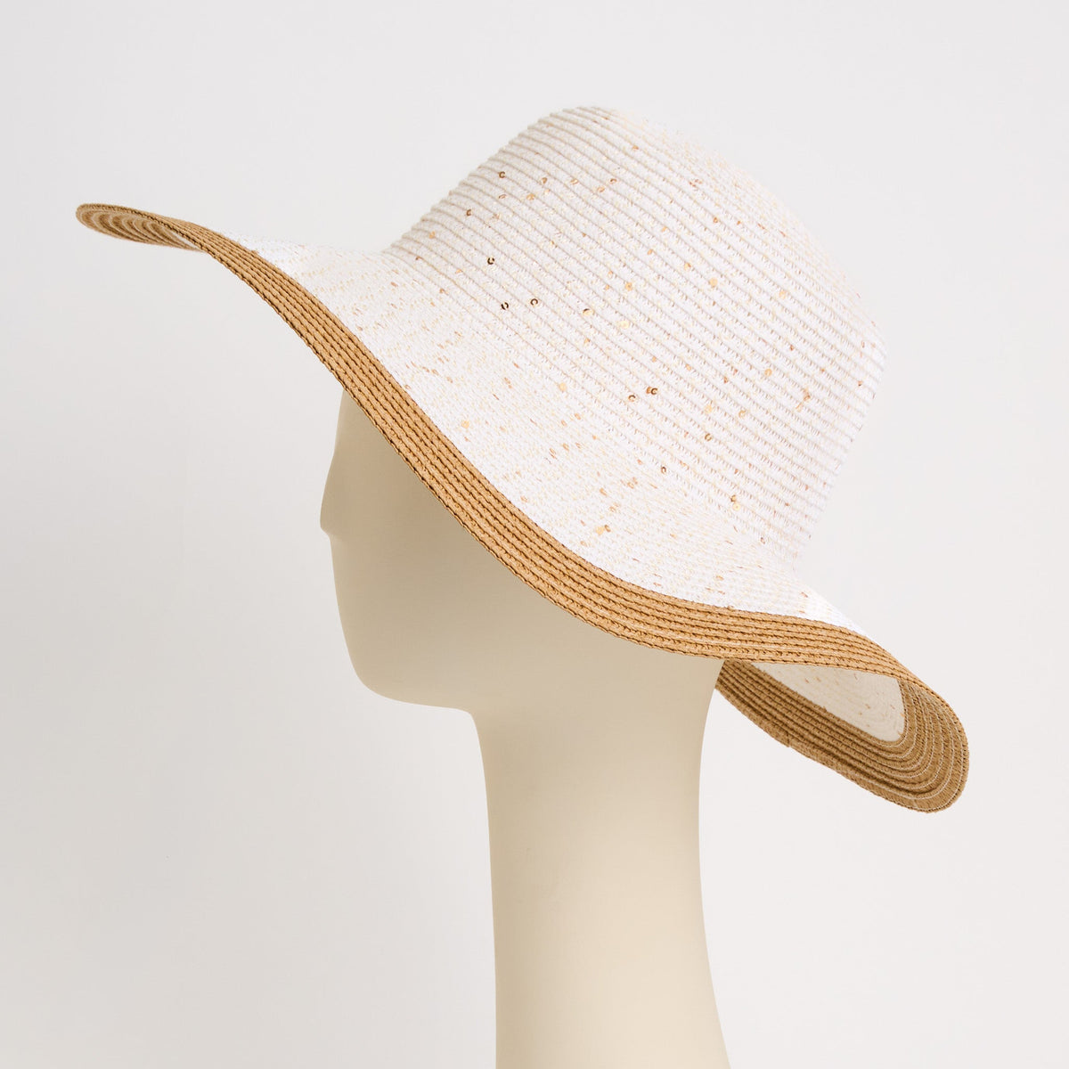 Rio Woven Sequin Color Block Wide Brim Sunhat