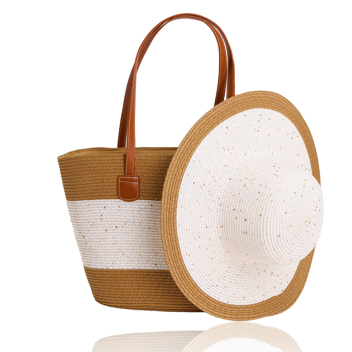 Rio Woven Sequin Color Block Wide Brim Sunhat