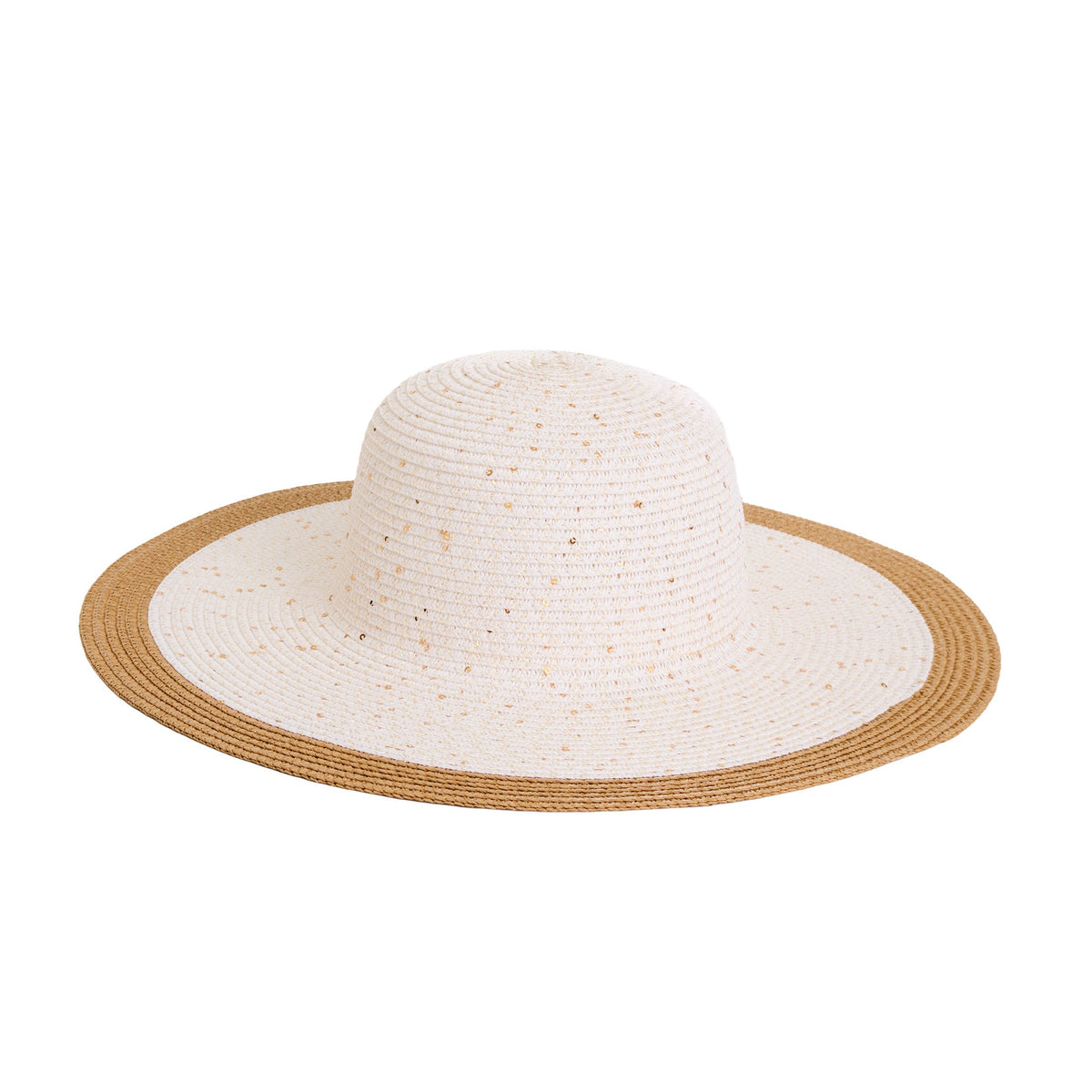Rio Woven Sequin Color Block Wide Brim Sunhat