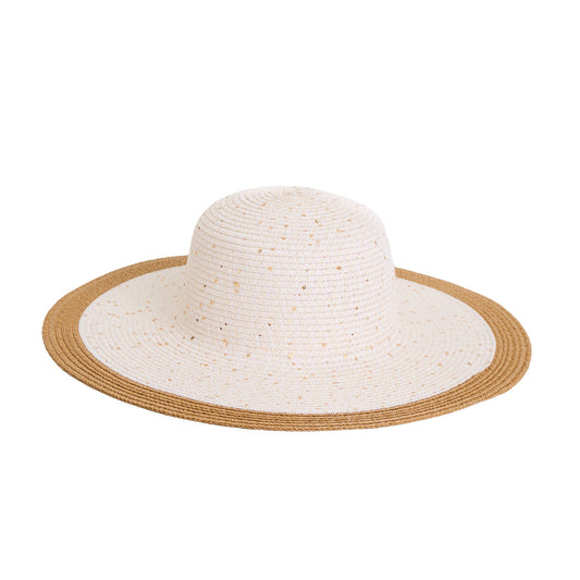 Rio Woven Sequin Color Block Wide Brim Sunhat