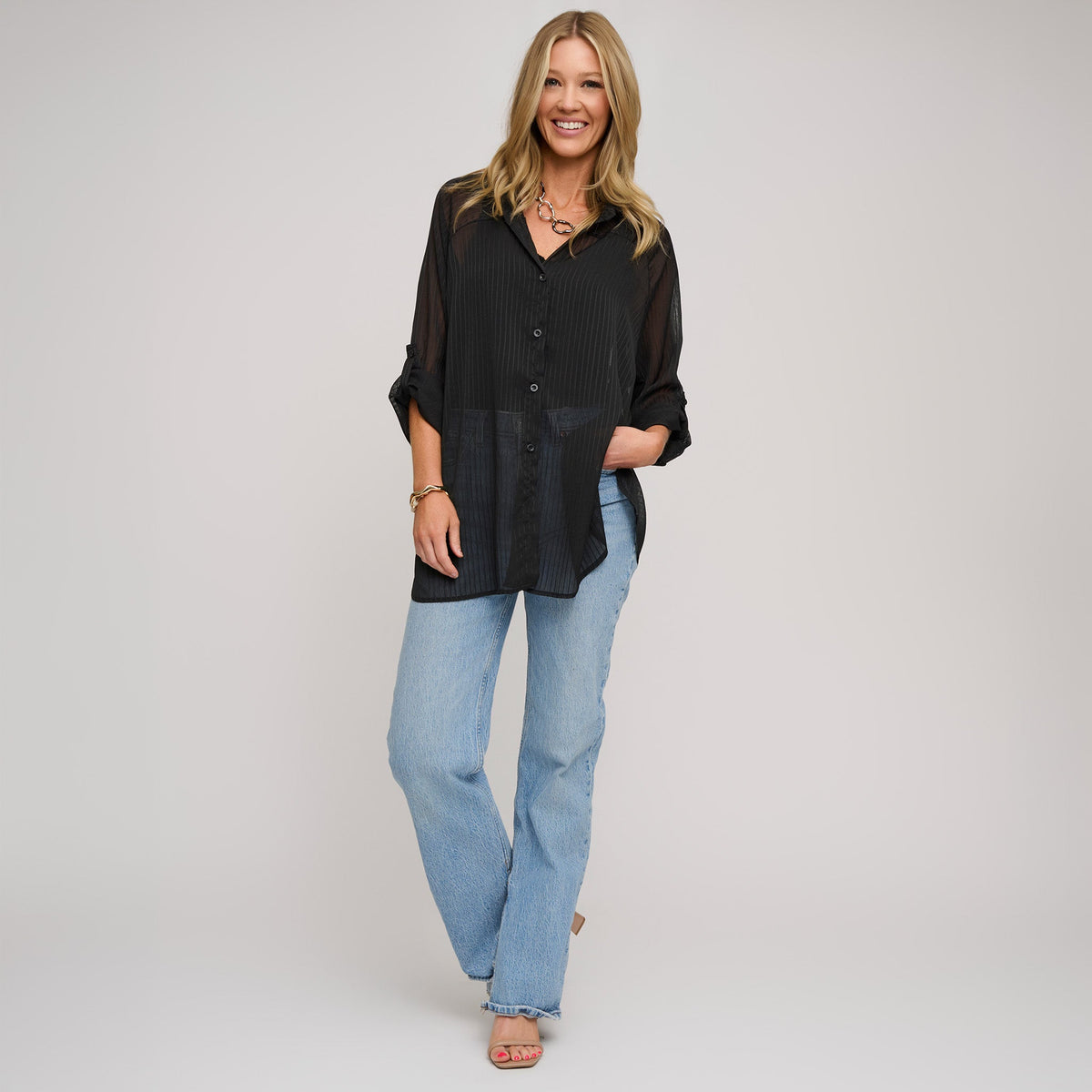 Mila Sheer Button Up Top