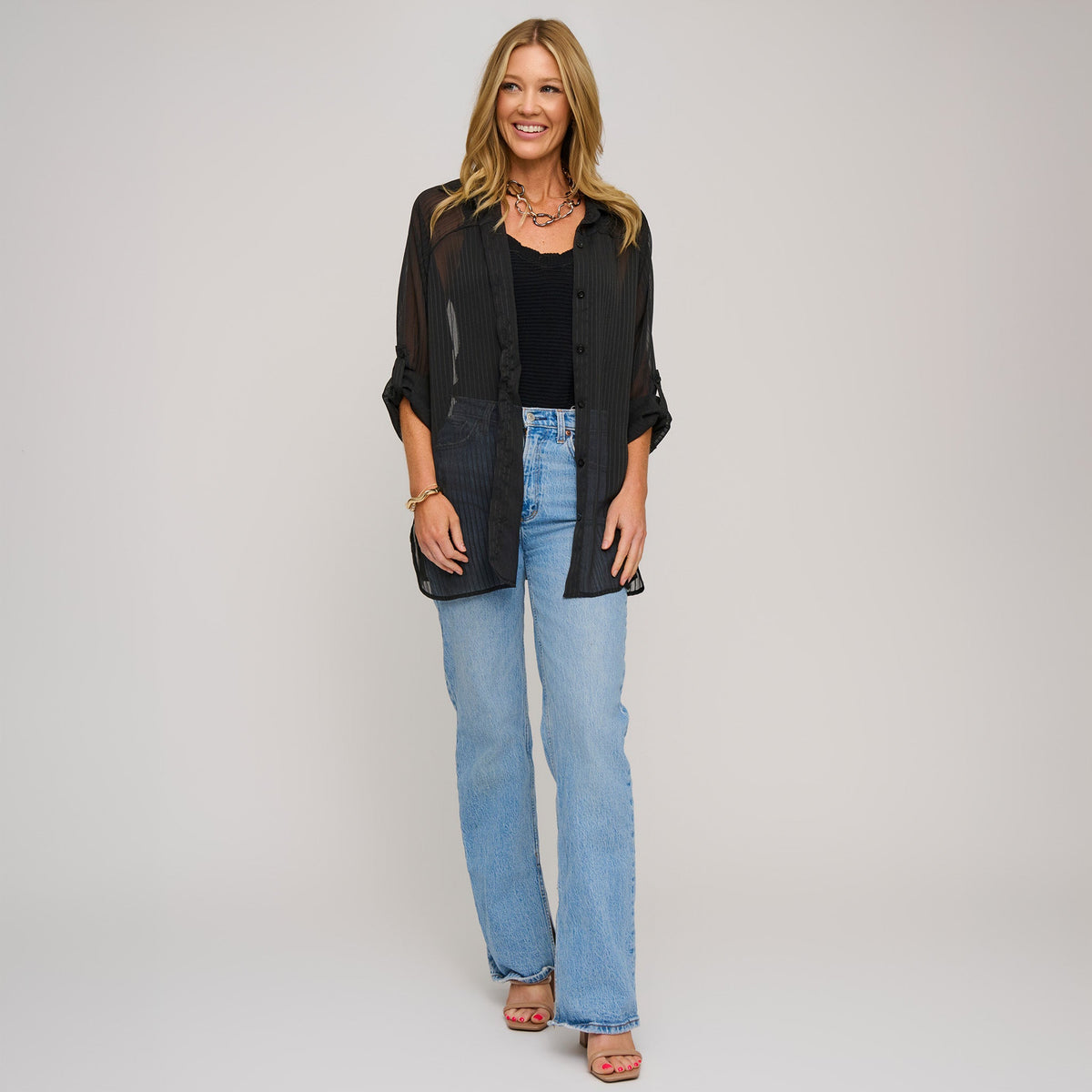Mila Sheer Button Up Top