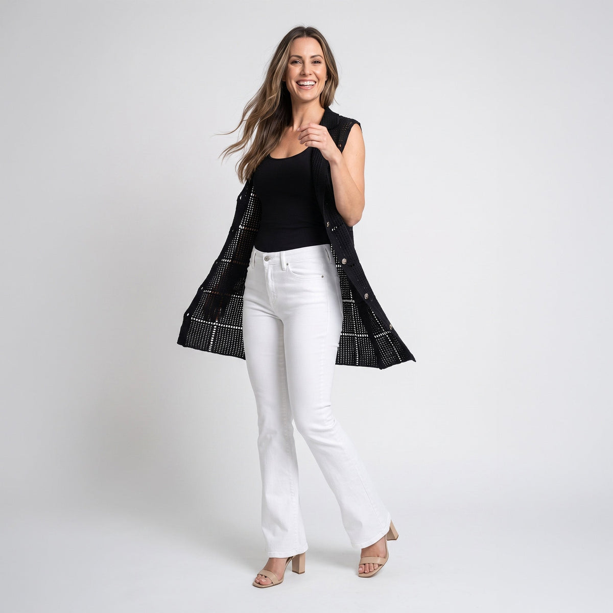 Jade Sweater Knit Longline Sleeveless Cardigan