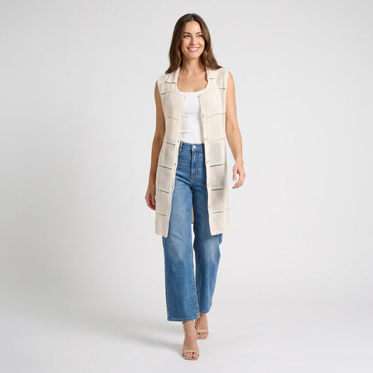 Jade Sweater Knit Longline Sleeveless Cardigan