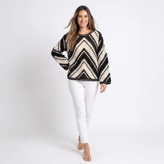 Phoebe Crochet Chevron Sweater