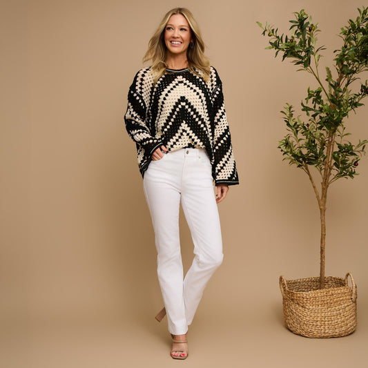 Phoebe Crochet Chevron Sweater