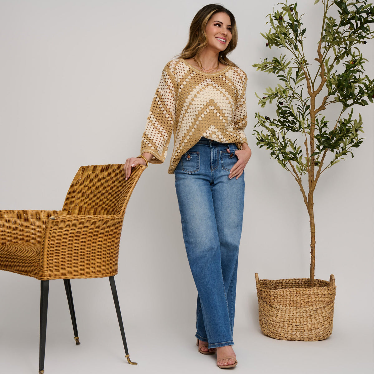 Phoebe Crochet Chevron Sweater